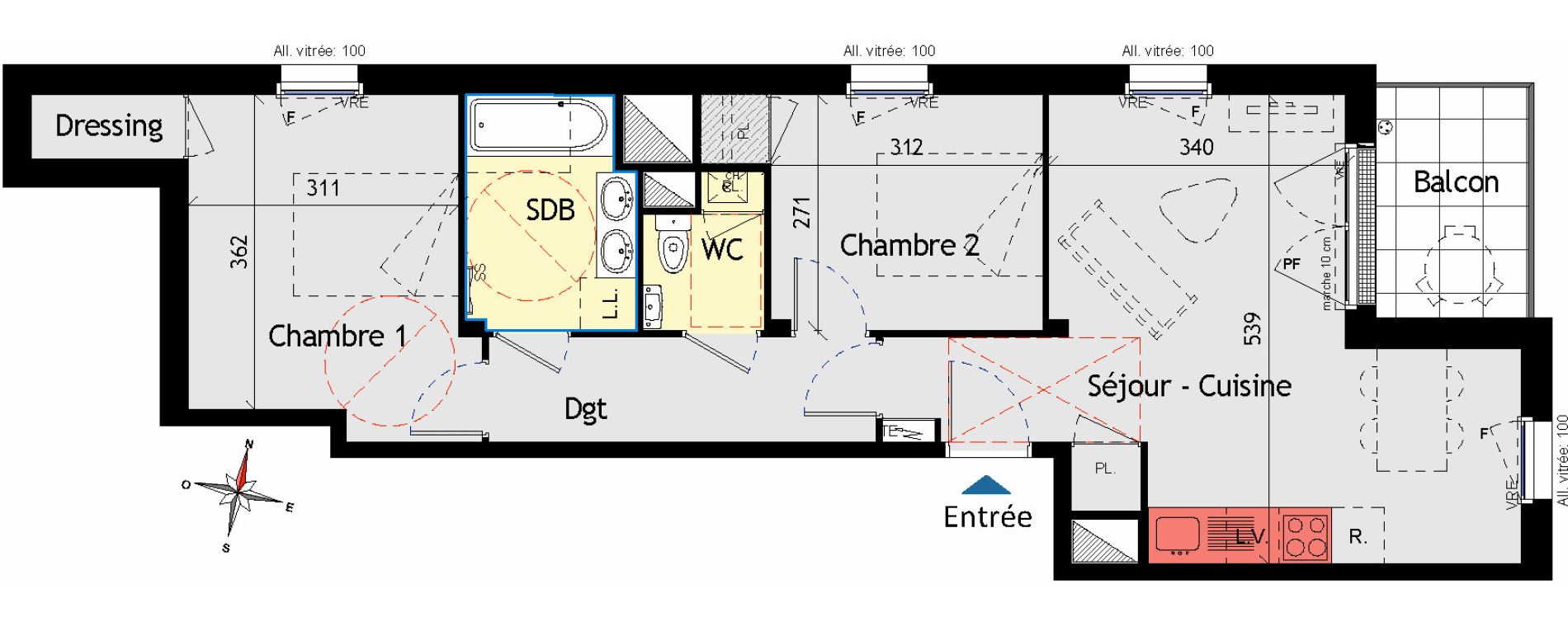 Appartement T3 de 59,59 m2 aux Sorini&egrave;res Centre