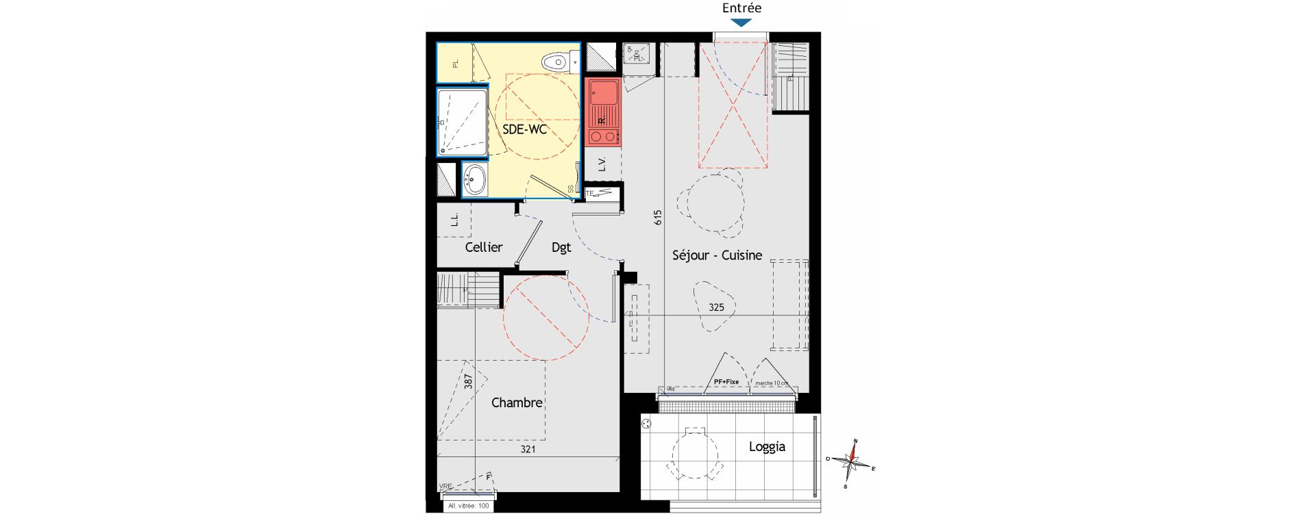 Appartement T2 de 43,53 m2 aux Sorini&egrave;res Centre