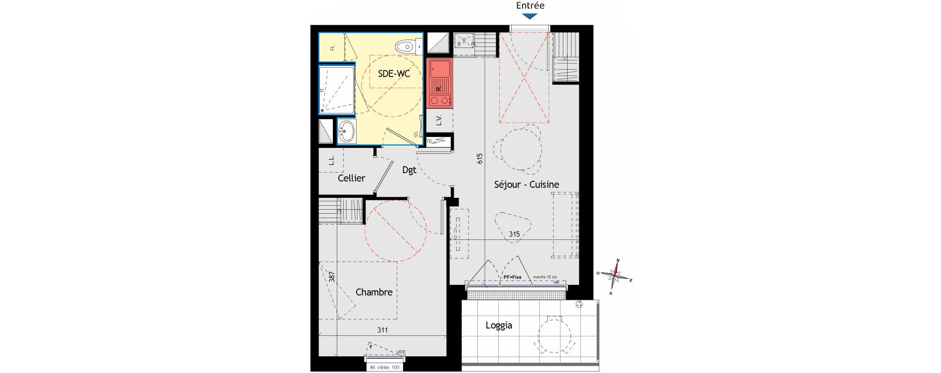 Appartement T2 de 42,17 m2 aux Sorini&egrave;res Centre