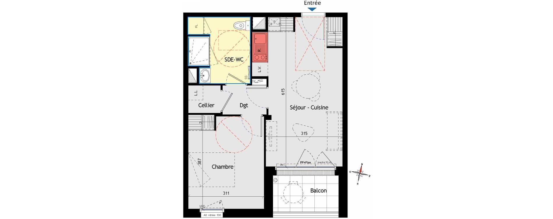 Appartement T2 de 42,21 m2 aux Sorini&egrave;res Centre