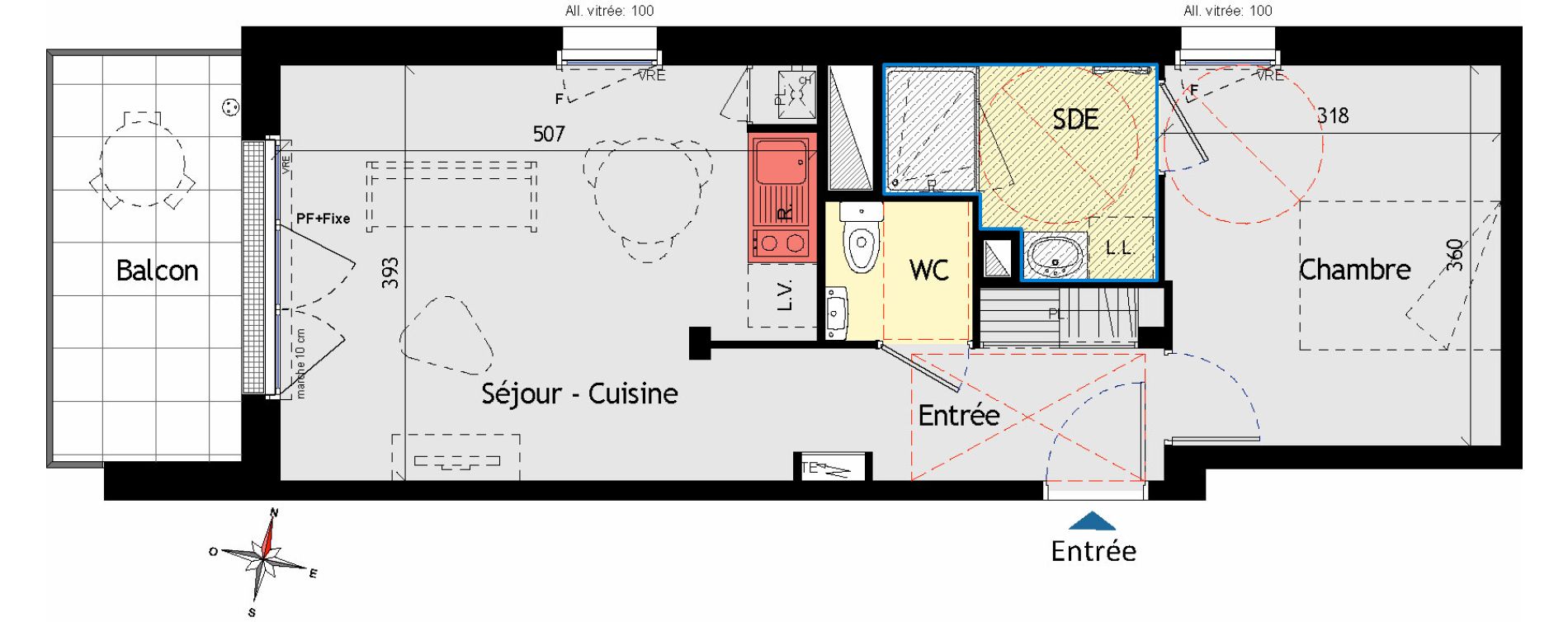 Appartement T2 de 42,11 m2 aux Sorini&egrave;res Centre