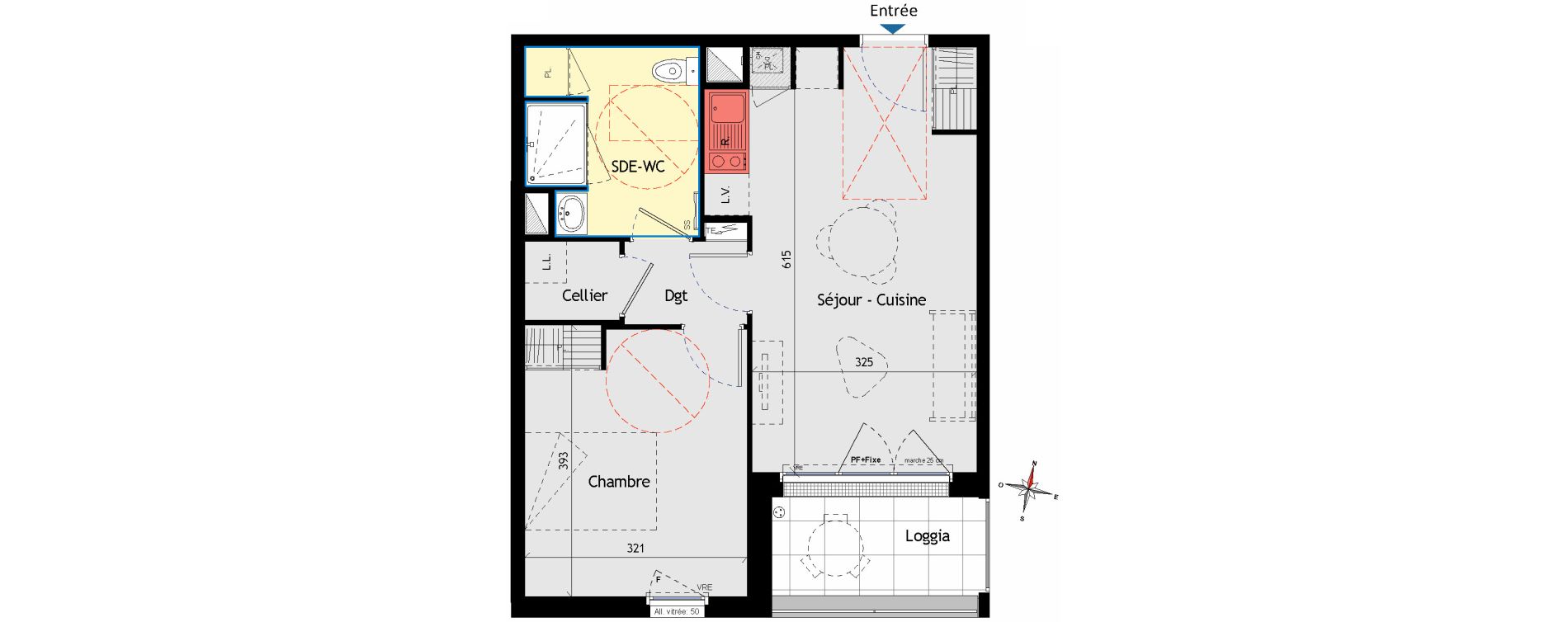 Appartement T2 de 43,76 m2 aux Sorini&egrave;res Centre