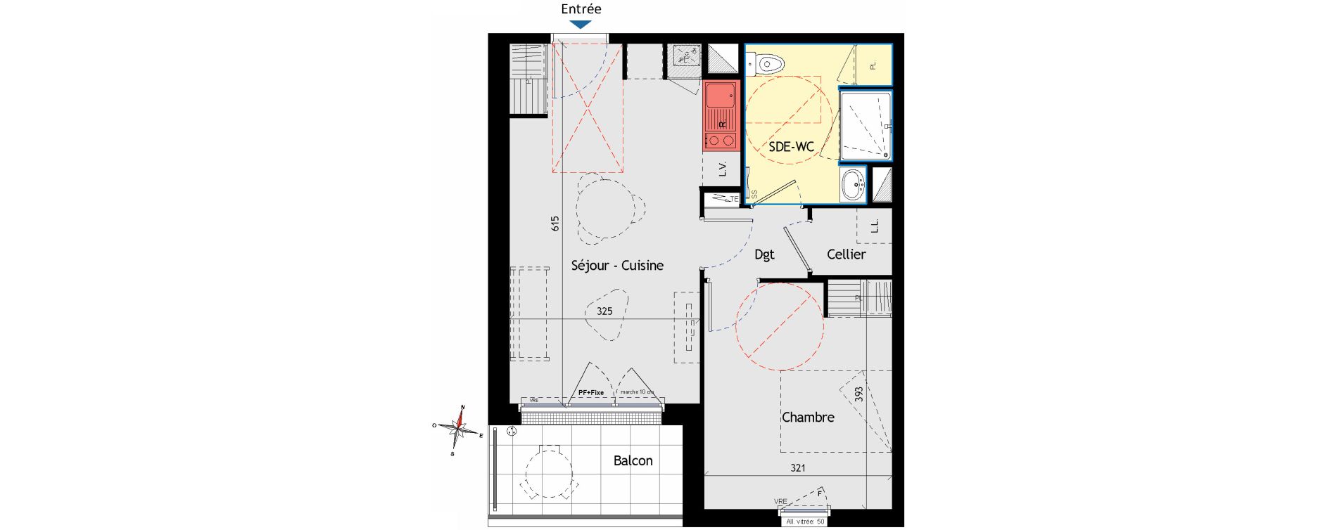 Appartement T2 de 43,76 m2 aux Sorini&egrave;res Centre
