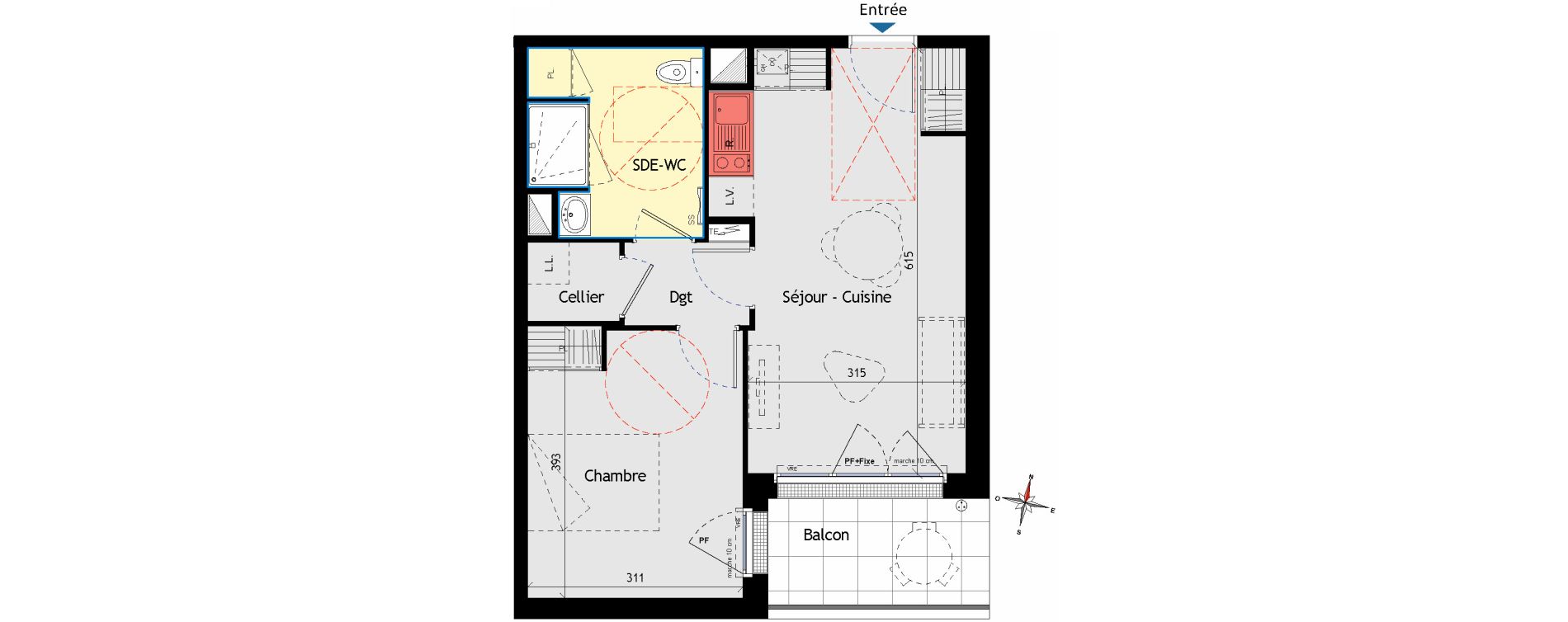 Appartement T2 de 42,40 m2 aux Sorini&egrave;res Centre
