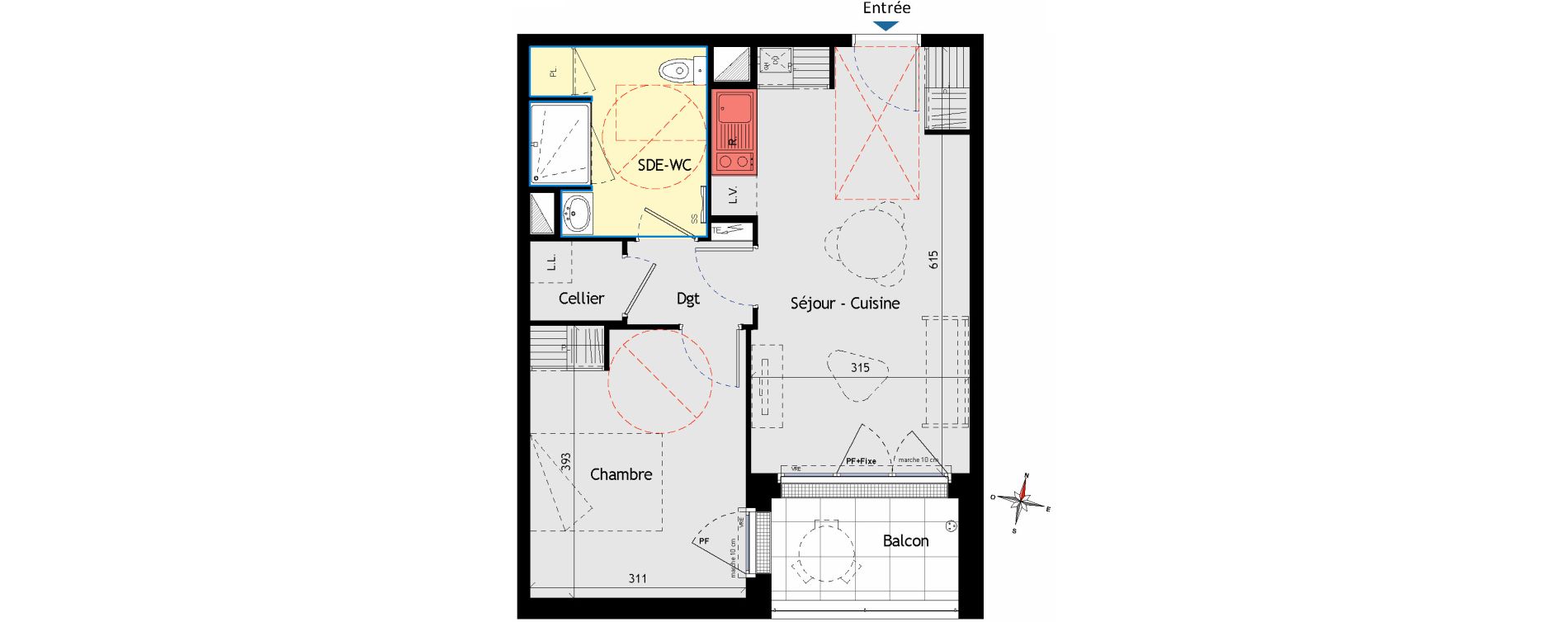 Appartement T2 de 42,41 m2 aux Sorini&egrave;res Centre