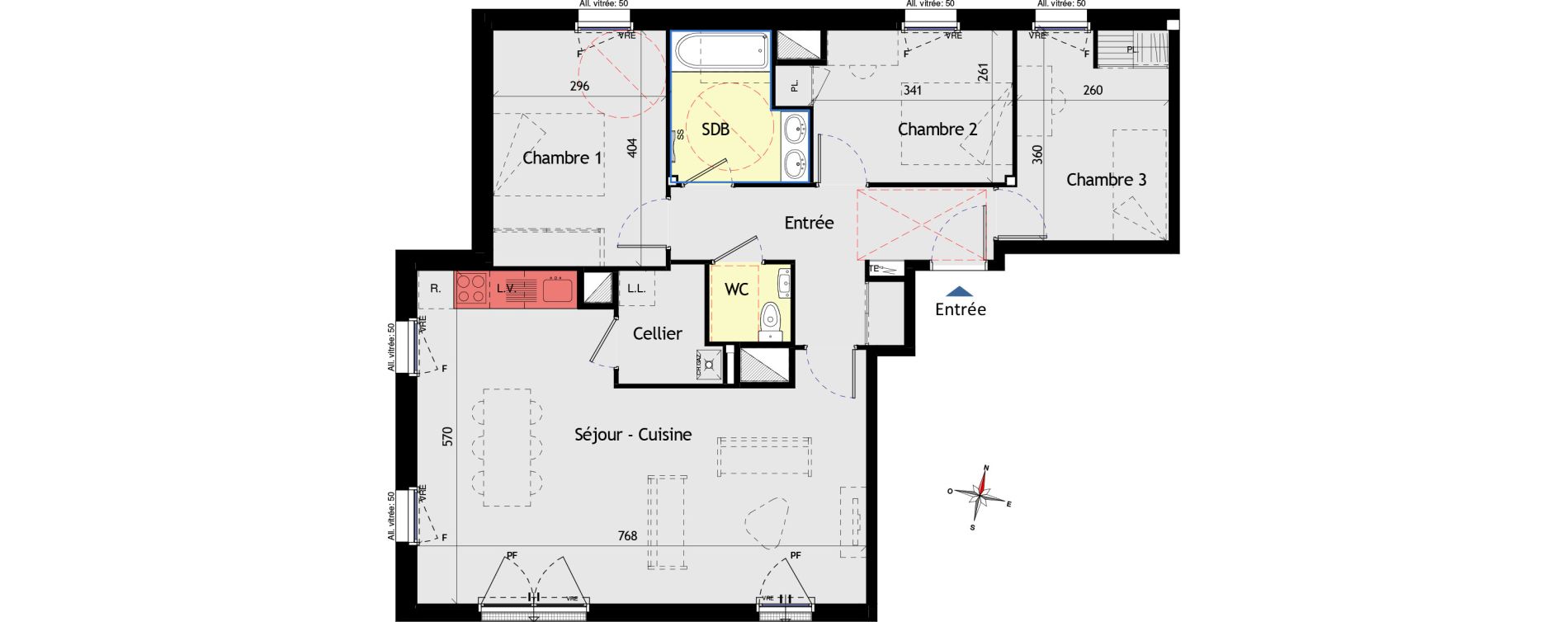 Appartement T4 de 85,99 m2 aux Sorini&egrave;res Centre