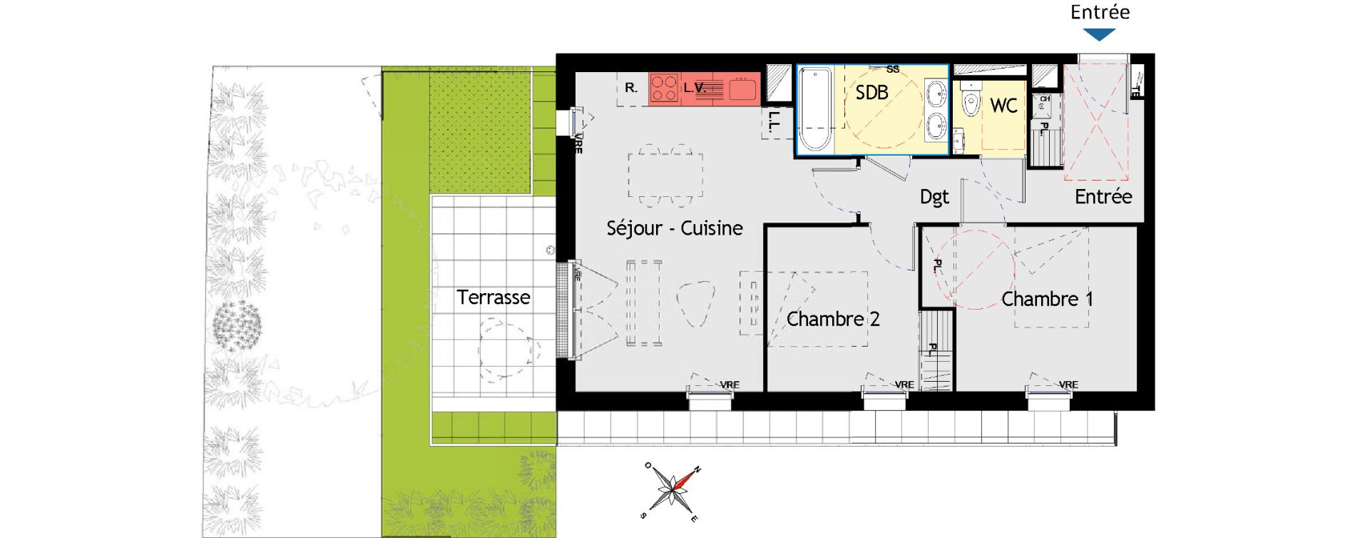 Appartement T3 de 62,25 m2 aux Sorini&egrave;res Centre