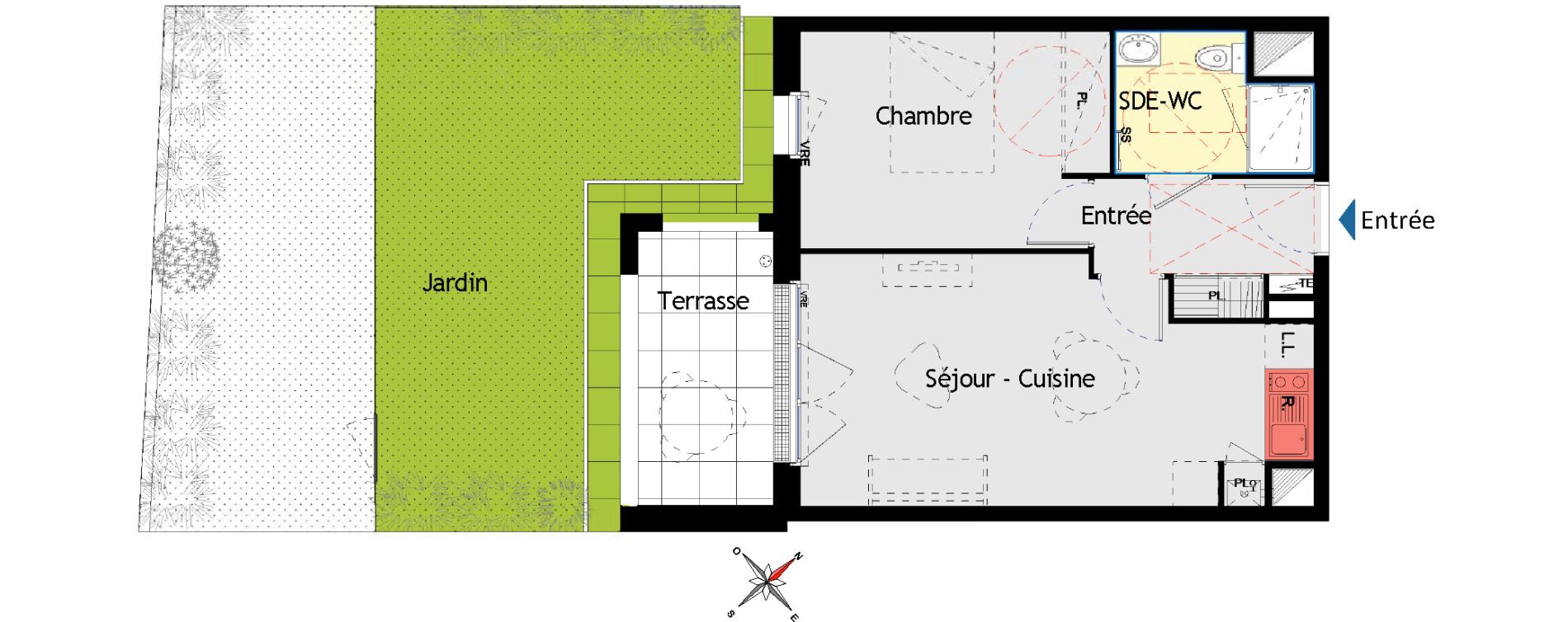 Appartement T2 de 41,75 m2 aux Sorini&egrave;res Centre