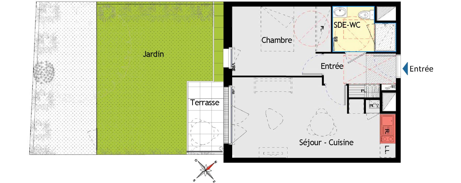 Appartement T2 de 41,65 m2 aux Sorini&egrave;res Centre
