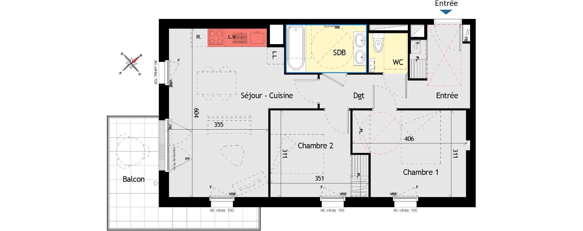 Appartement T3 de 62,25 m2 aux Sorini&egrave;res Centre