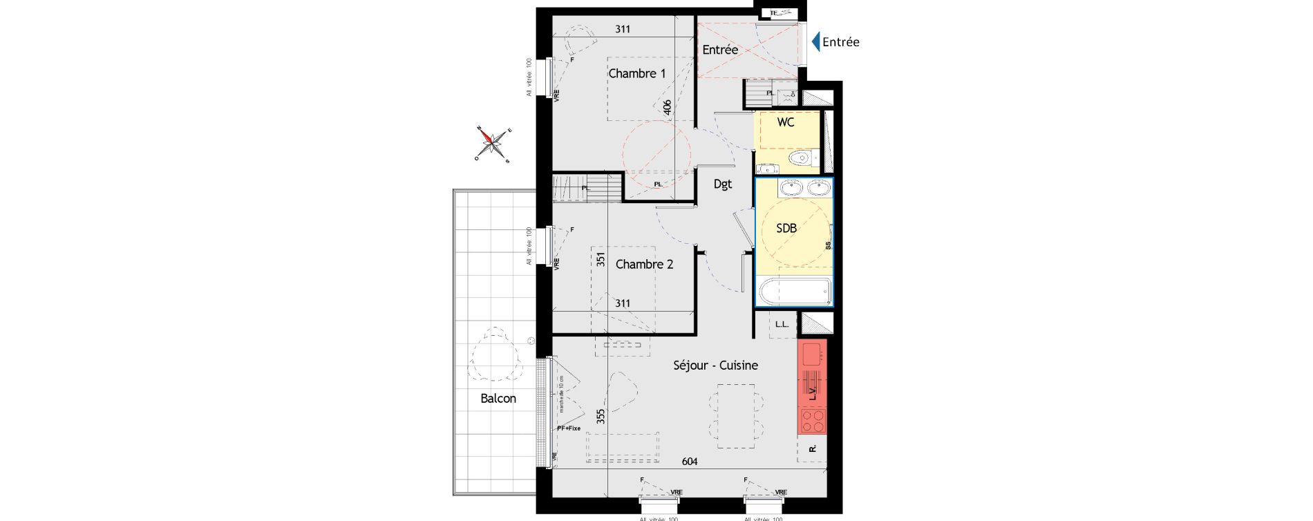 Appartement T3 de 60,63 m2 aux Sorini&egrave;res Centre