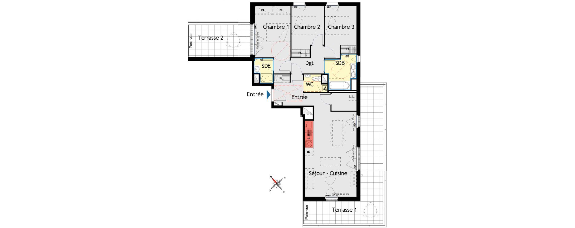 Appartement T4 de 83,77 m2 aux Sorini&egrave;res Centre