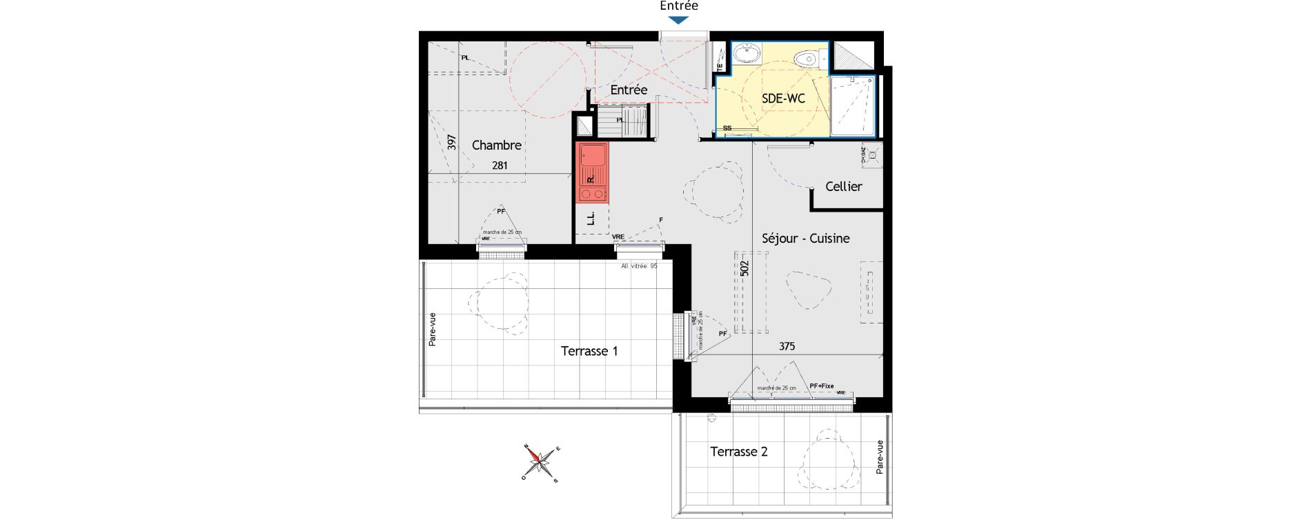 Appartement T2 de 44,15 m2 aux Sorini&egrave;res Centre