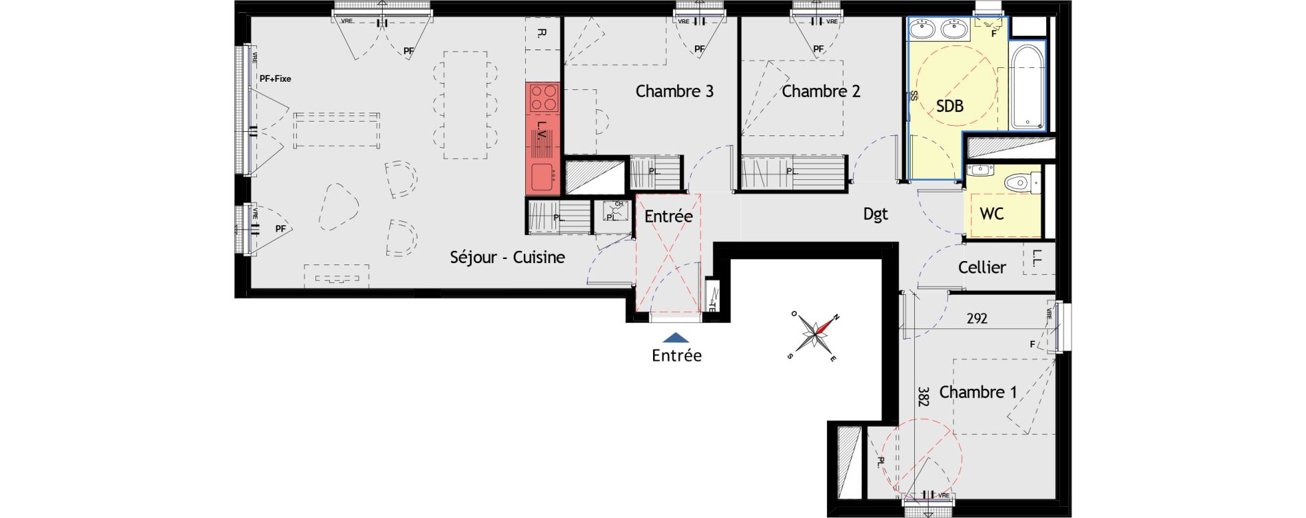 Appartement T4 de 80,77 m2 aux Sorini&egrave;res Centre