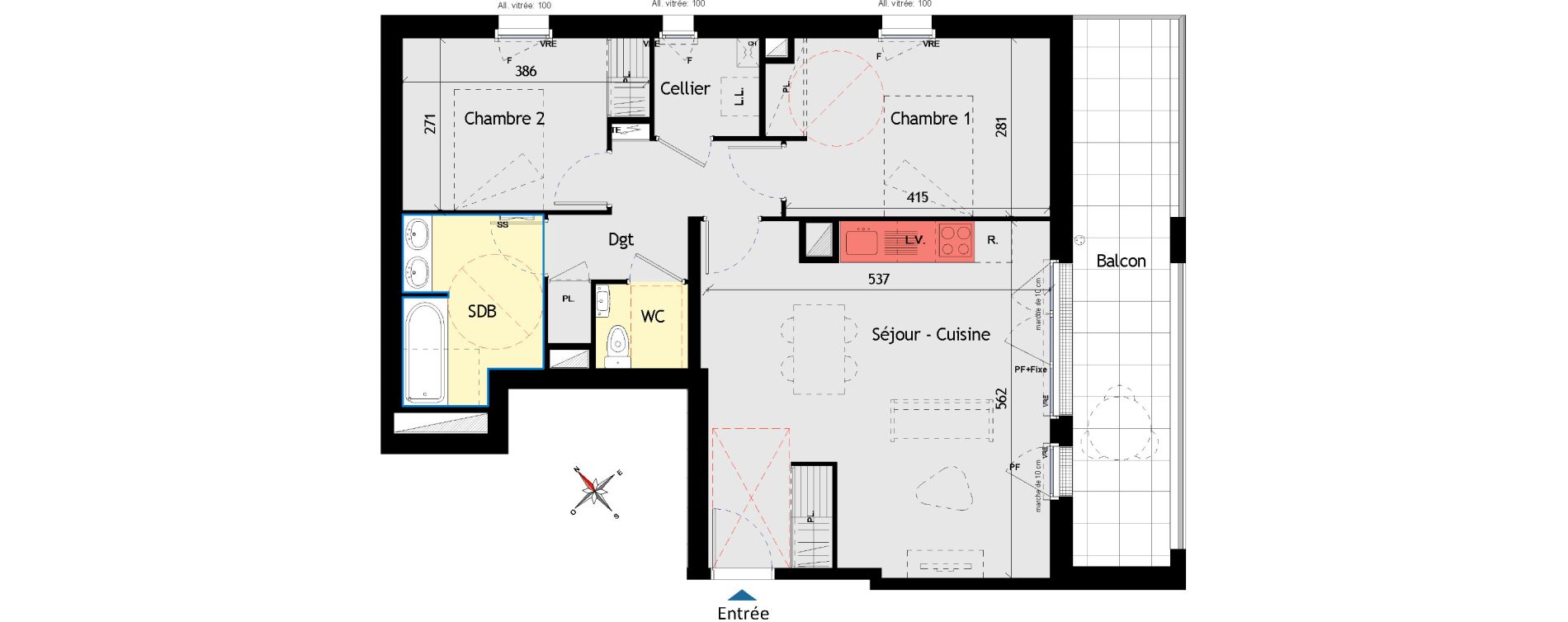 Appartement T3 de 67,86 m2 aux Sorini&egrave;res Centre