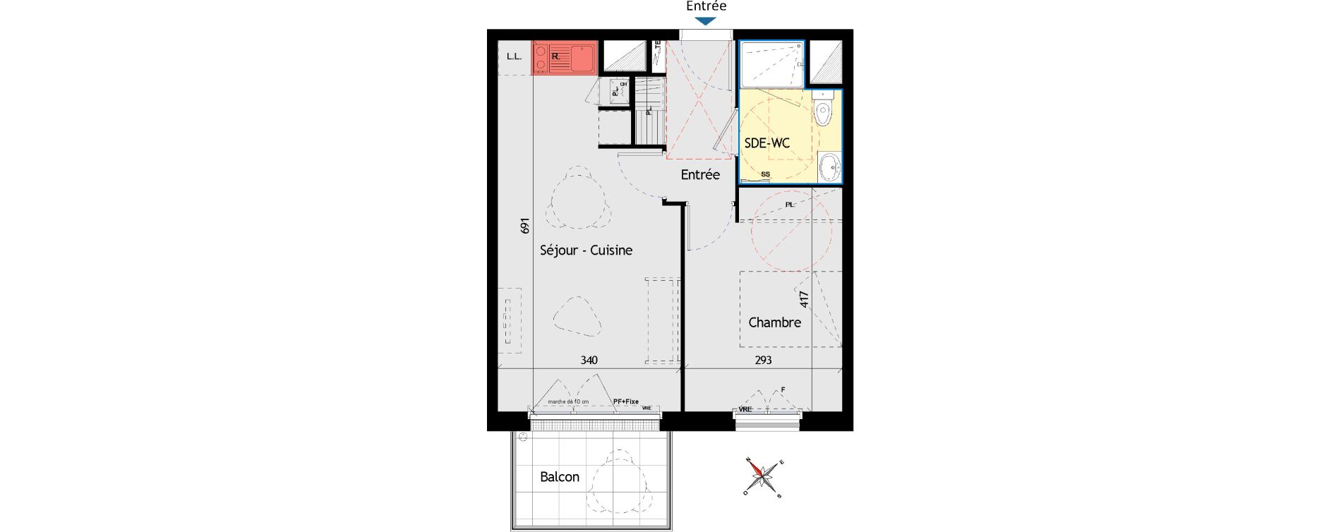 Appartement T2 de 41,70 m2 aux Sorini&egrave;res Centre