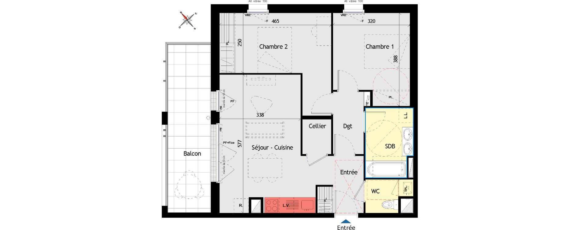 Appartement T3 de 63,31 m2 aux Sorini&egrave;res Centre