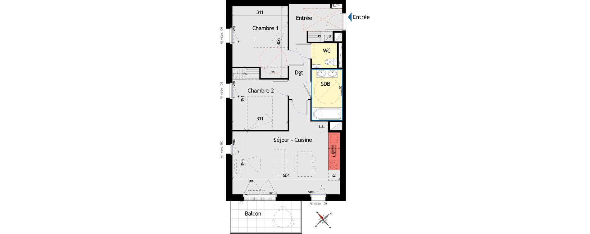 Appartement T3 de 62,24 m2 aux Sorini&egrave;res Centre