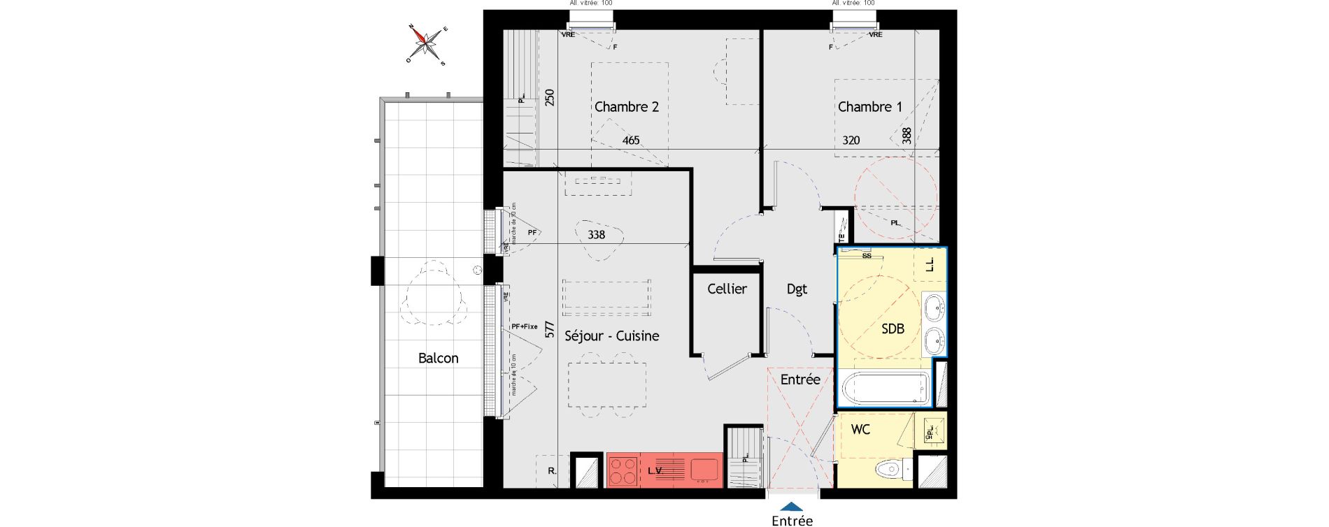 Appartement T3 de 63,34 m2 aux Sorini&egrave;res Centre