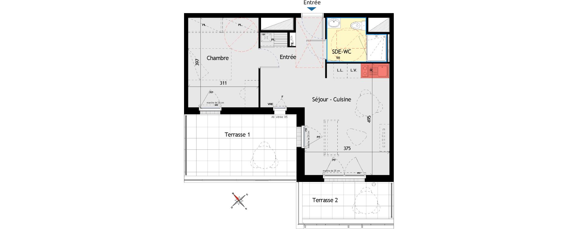 Appartement T2 de 43,70 m2 aux Sorini&egrave;res Centre