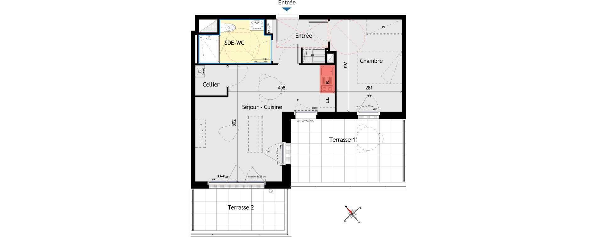 Appartement T2 de 44,15 m2 aux Sorini&egrave;res Centre