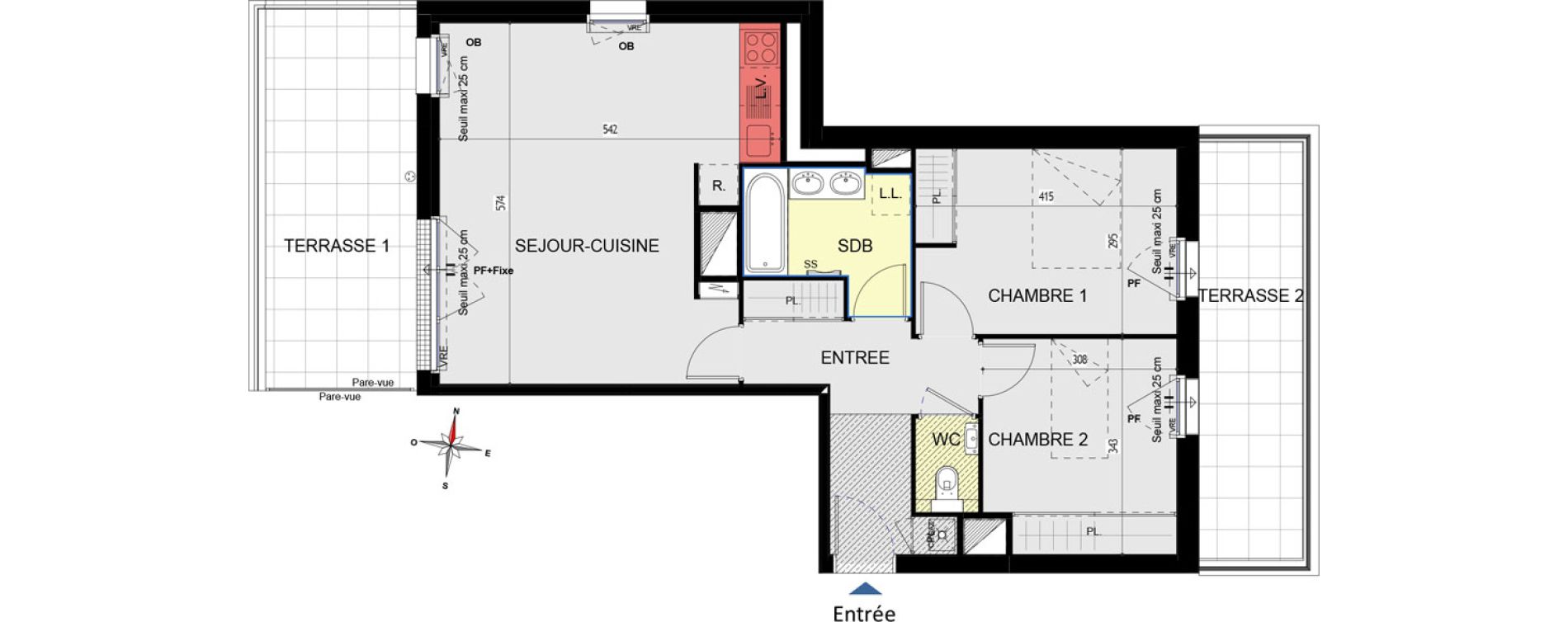 Appartement T3 de 65,73 m2 aux Sorini&egrave;res Centre