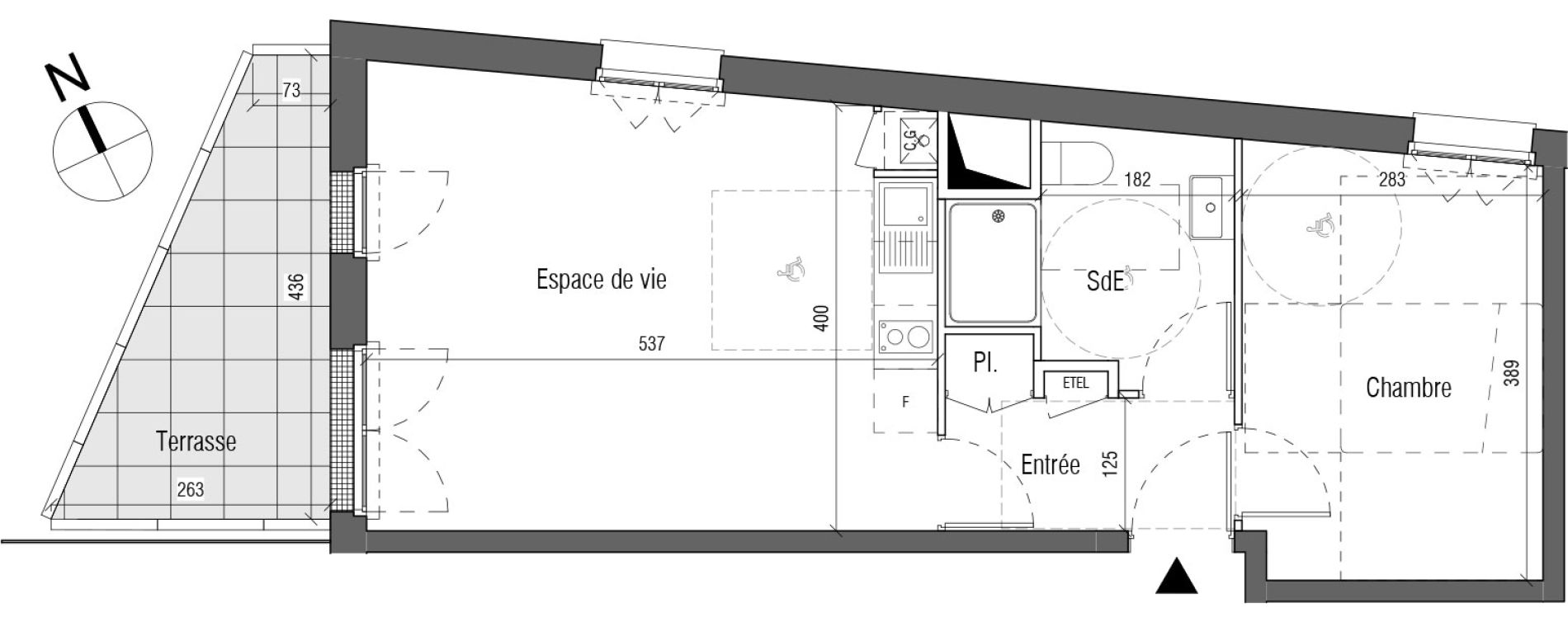 Appartement T2 de 42,60 m2 aux Sorini&egrave;res Centre