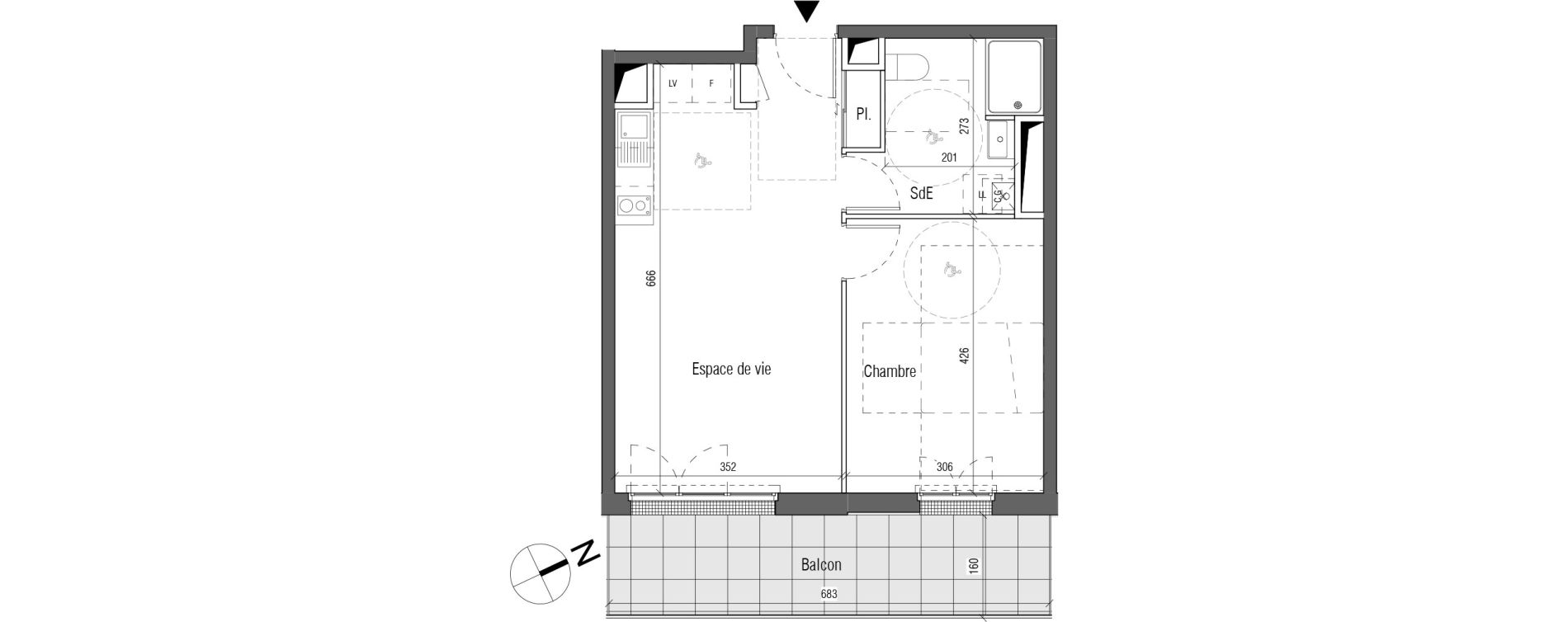 Appartement T2 de 43,60 m2 aux Sorini&egrave;res Centre