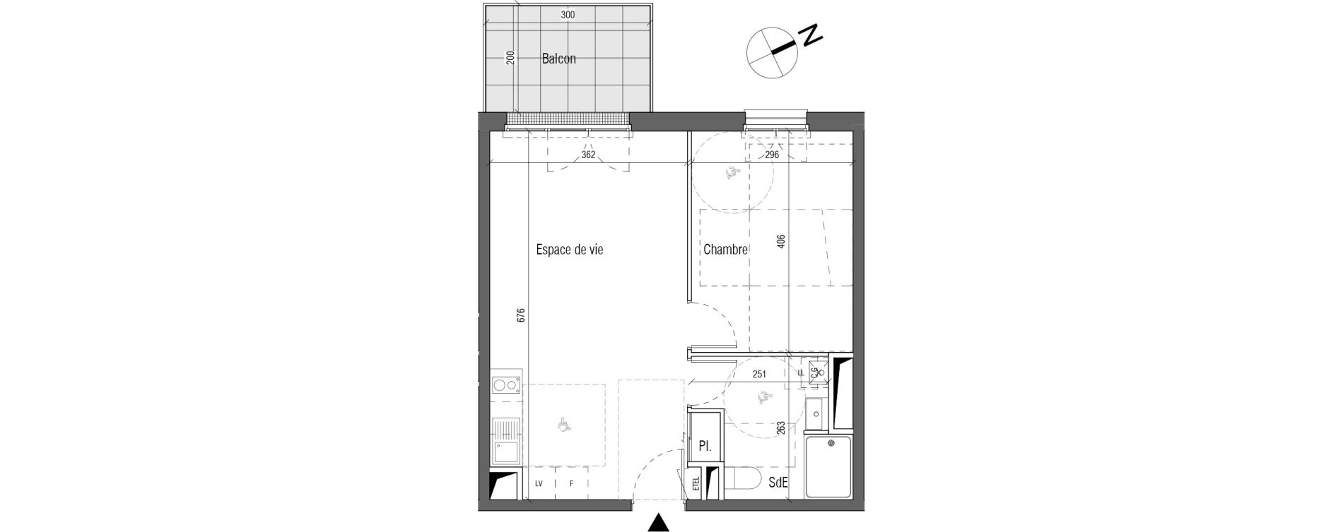 Appartement T2 de 42,80 m2 aux Sorini&egrave;res Centre