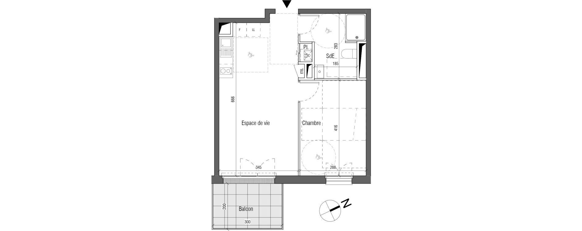 Appartement T2 de 42,00 m2 aux Sorini&egrave;res Centre