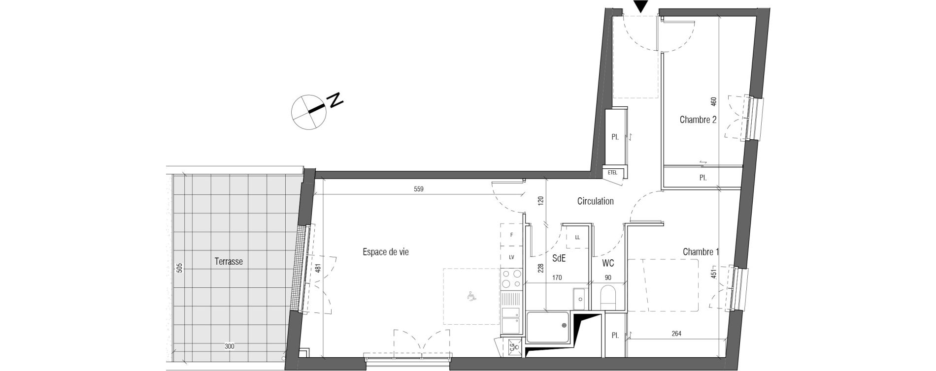 Appartement T3 de 67,80 m2 aux Sorini&egrave;res Centre