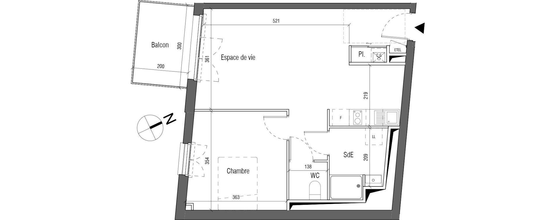 Appartement T2 de 49,10 m2 aux Sorini&egrave;res Centre