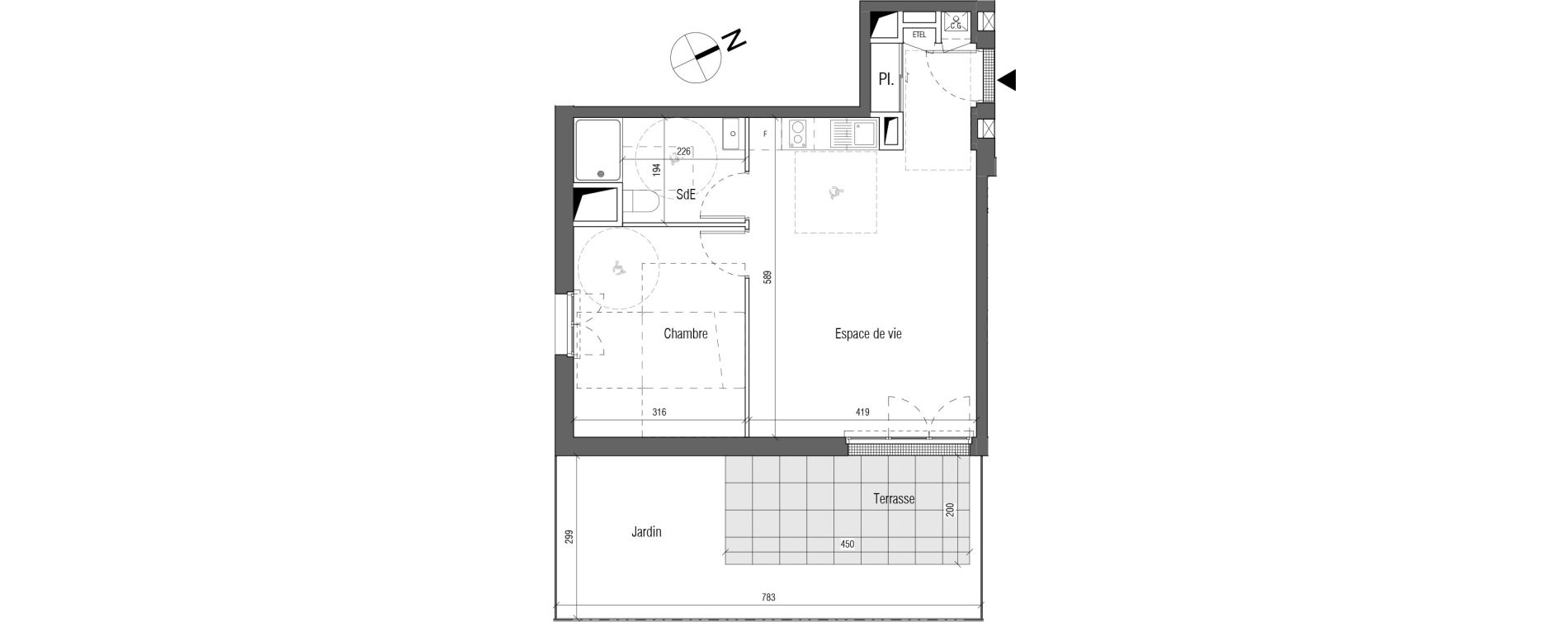 Appartement T2 de 45,00 m2 aux Sorini&egrave;res Centre