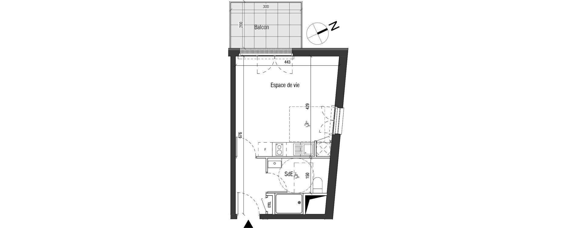 Appartement T1 de 25,80 m2 aux Sorini&egrave;res Centre