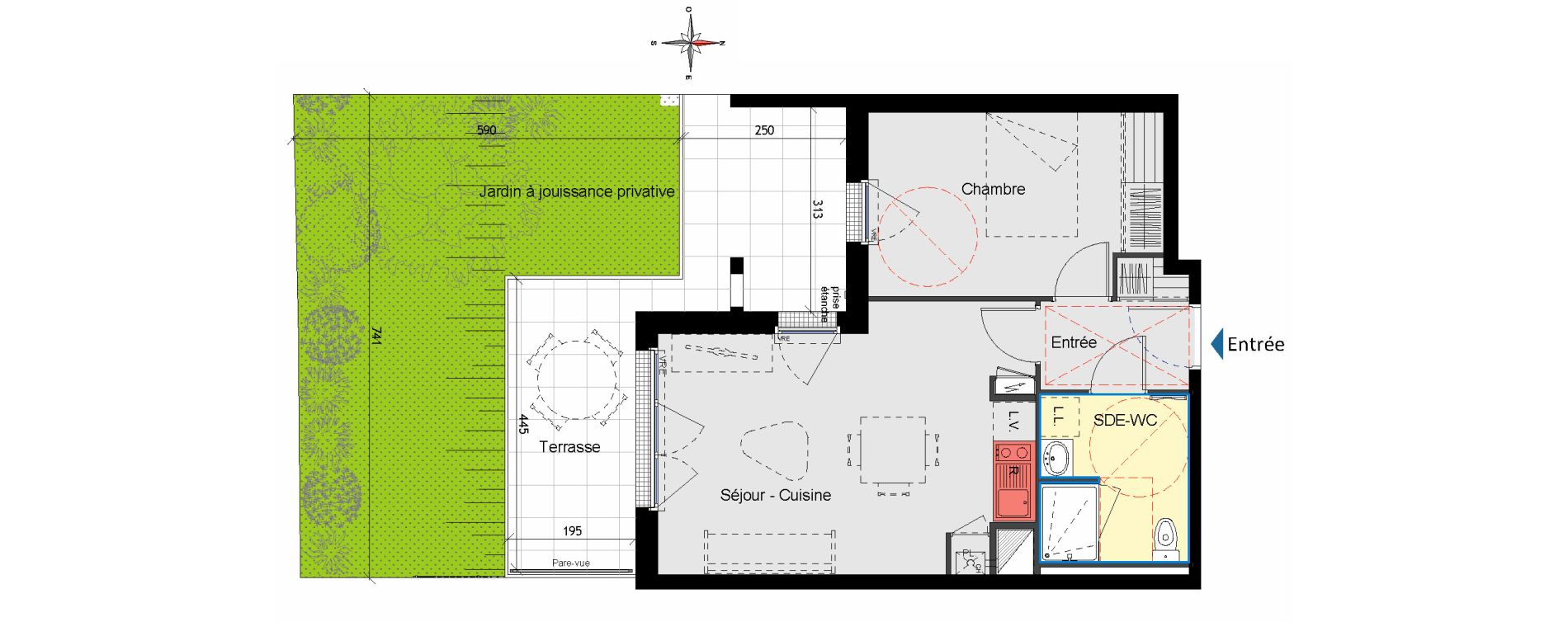 Appartement T2 de 43,50 m2 aux Sorini&egrave;res Centre