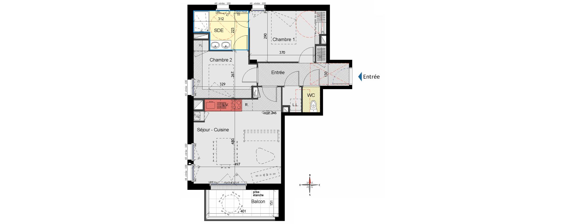 Appartement T3 de 61,65 m2 aux Sorini&egrave;res Centre