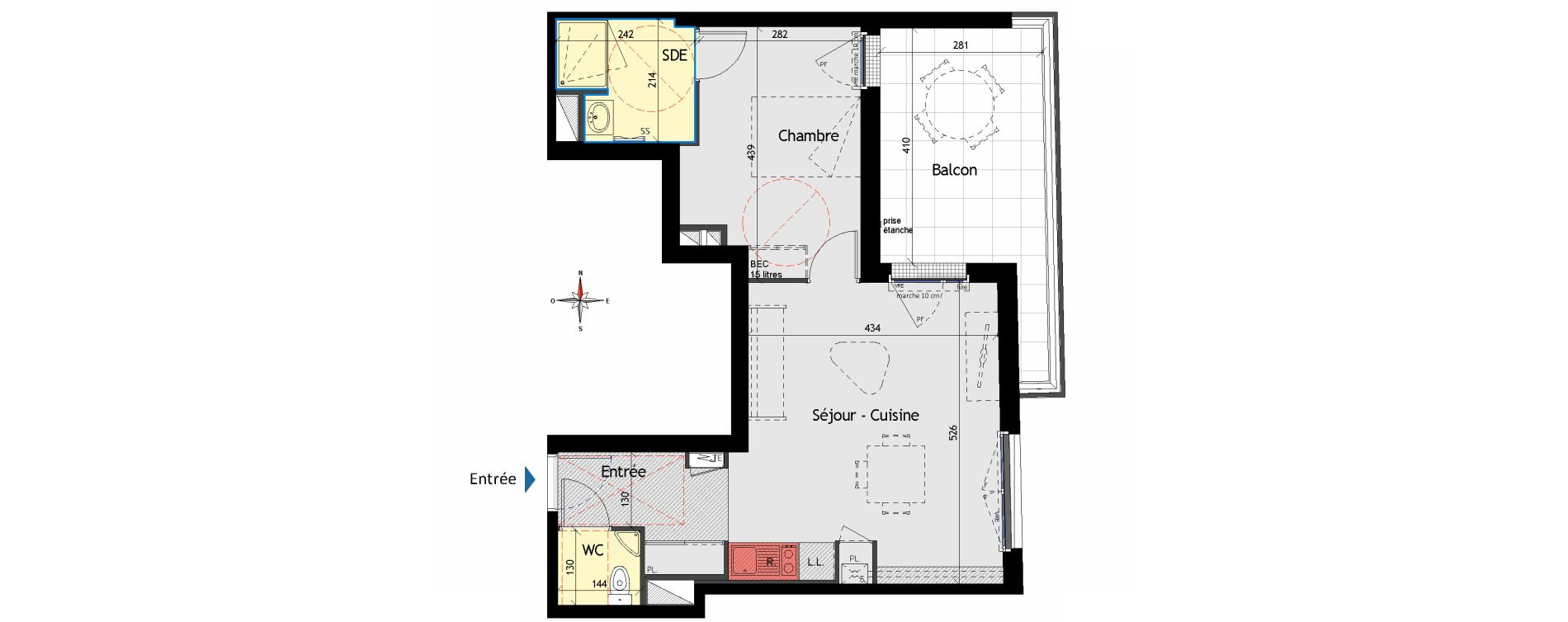 Appartement T2 de 47,08 m2 aux Sorini&egrave;res Centre