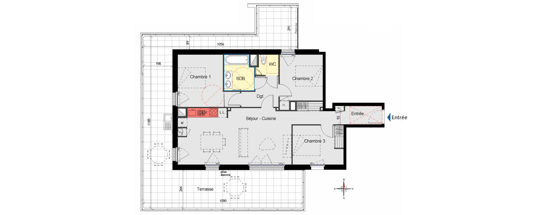 Appartement T4 de 80,65 m2 aux Sorini&egrave;res Centre