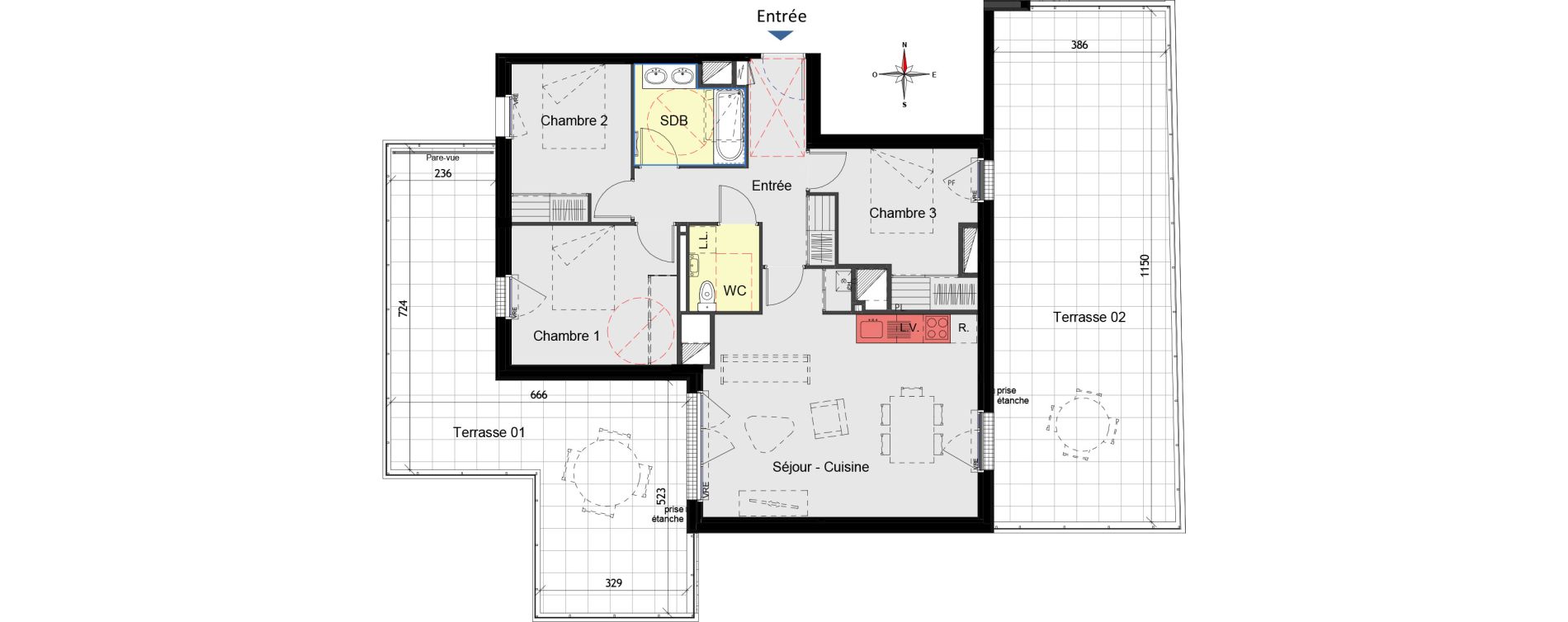 Appartement T4 de 79,48 m2 aux Sorini&egrave;res Centre