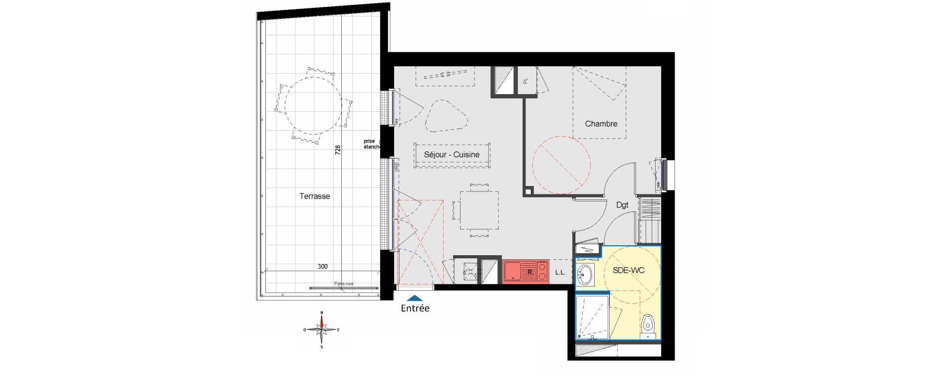 Appartement T2 de 41,15 m2 aux Sorini&egrave;res Centre