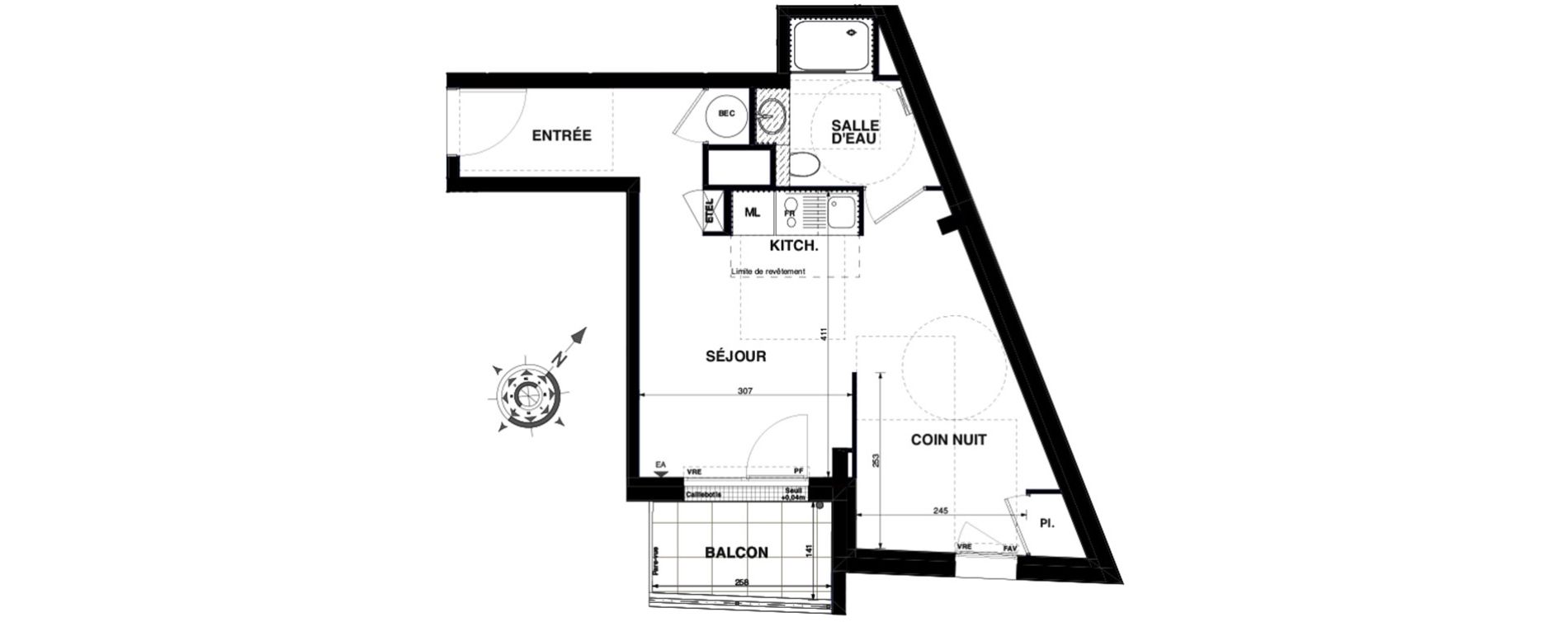 Appartement T1 de 34,15 m2 &agrave; Nantes Proce
