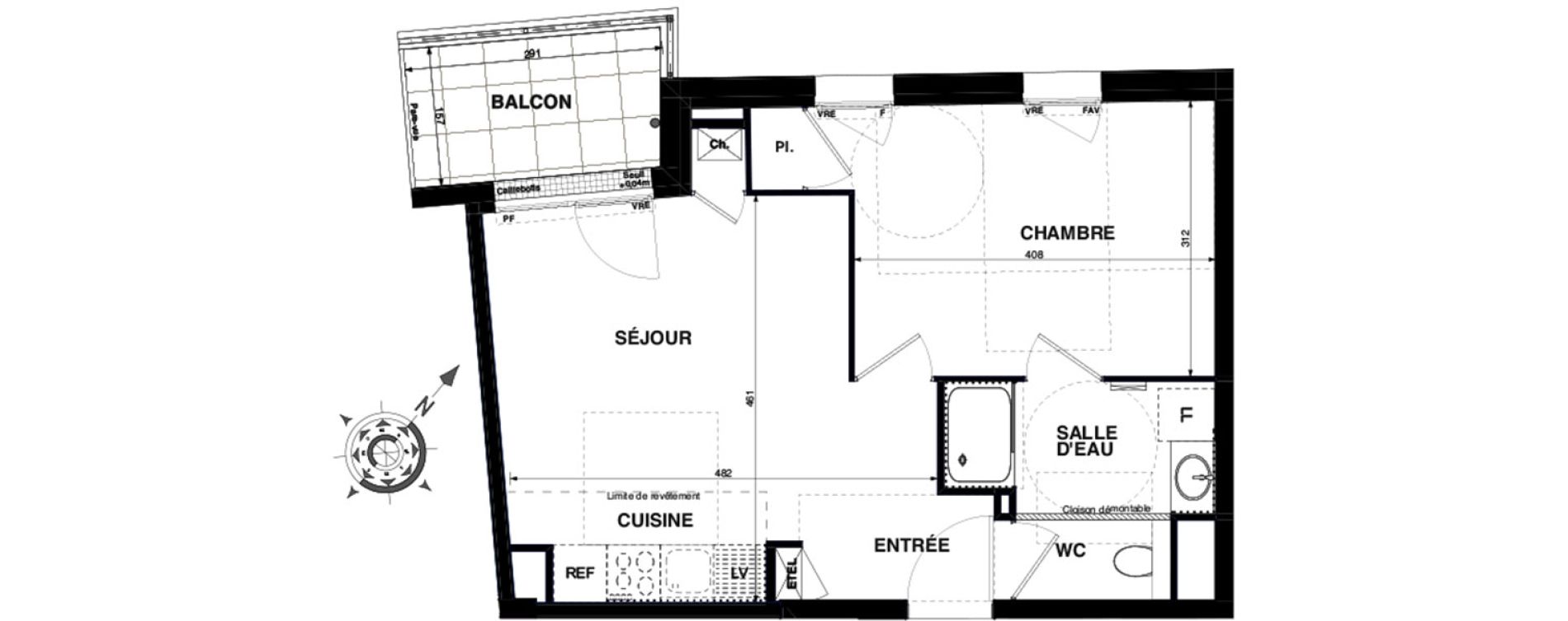 Appartement T2 de 41,19 m2 &agrave; Nantes Proce