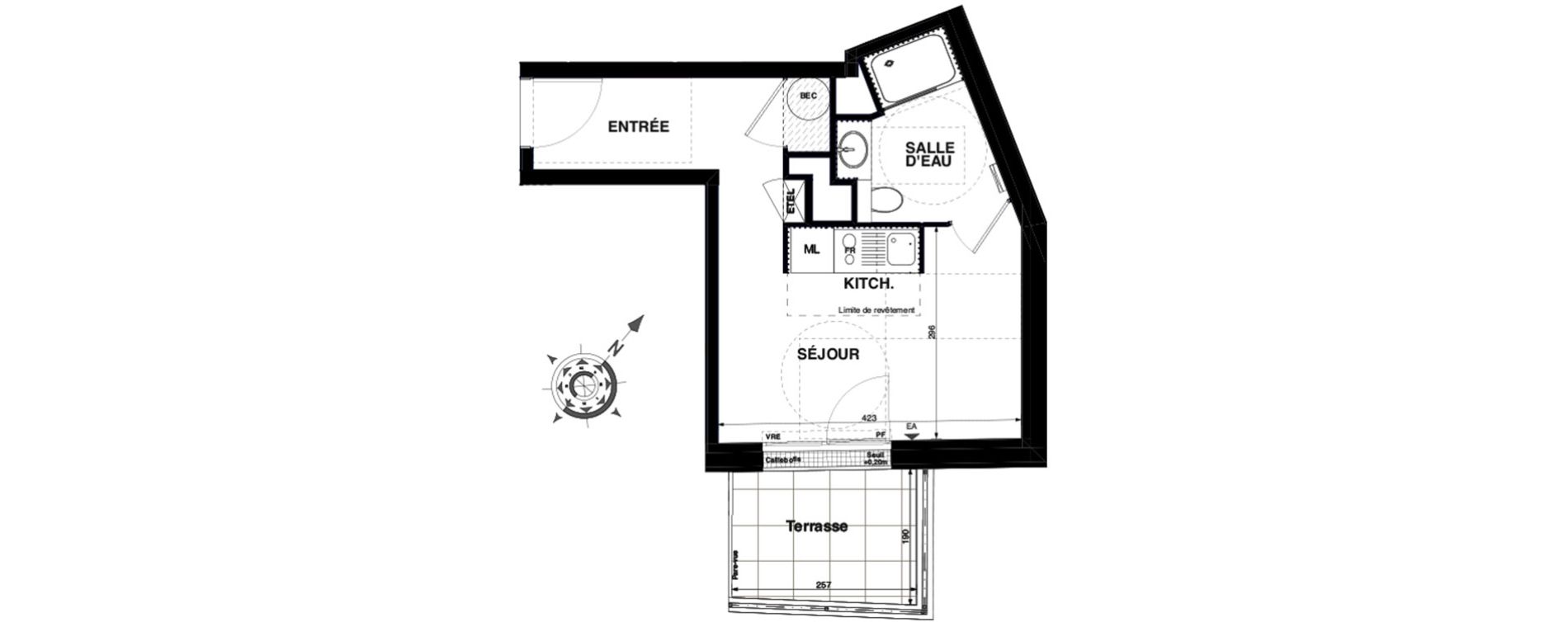 Appartement T1 de 23,39 m2 &agrave; Nantes Proce