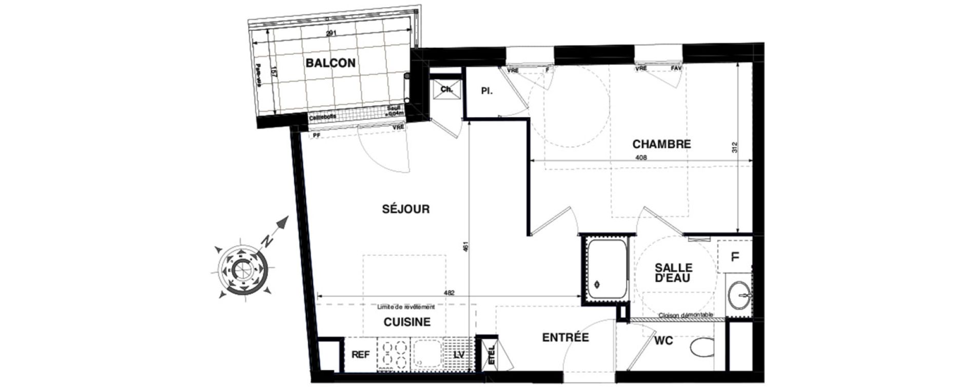 Appartement T2 de 41,19 m2 &agrave; Nantes Proce