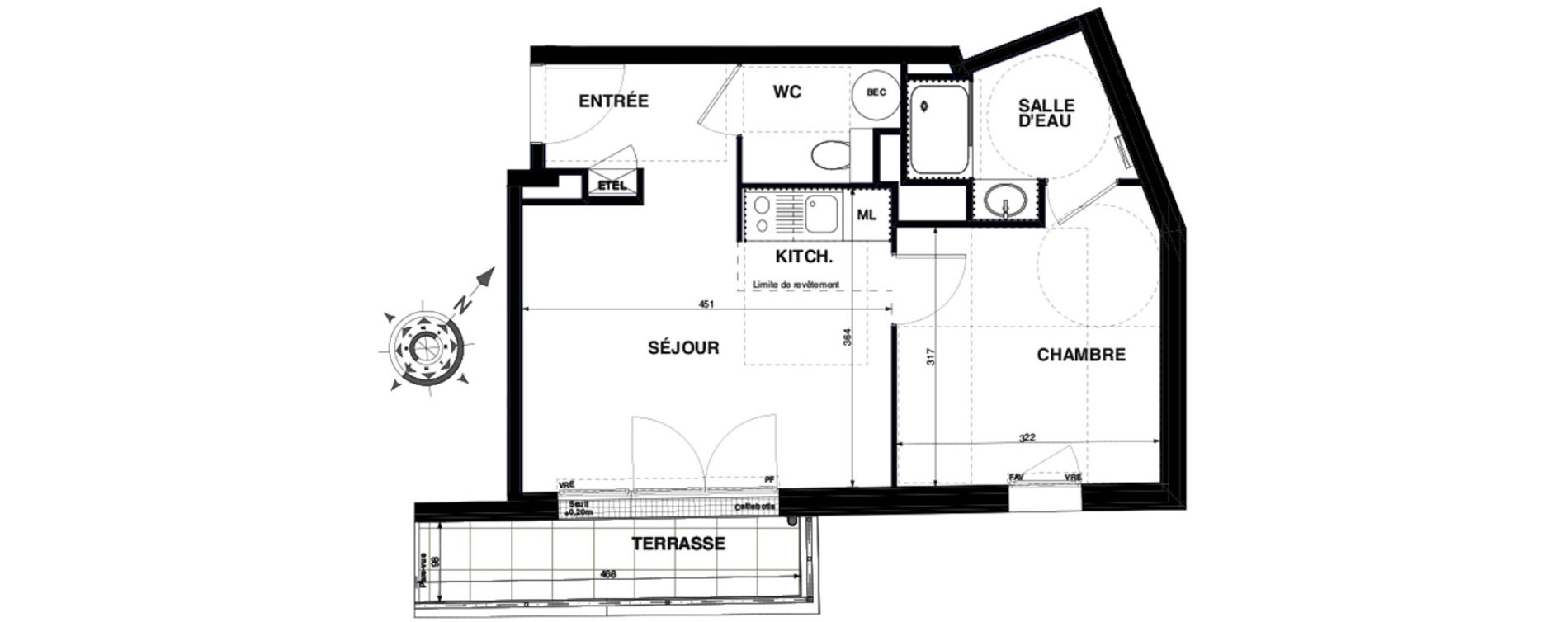 Appartement T2 de 37,31 m2 &agrave; Nantes Proce