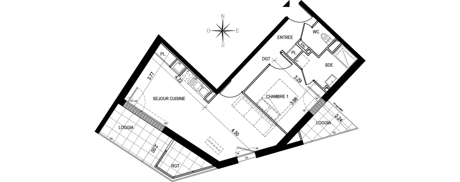 Appartement T2 de 49,60 m2 &agrave; Nantes Beausejour