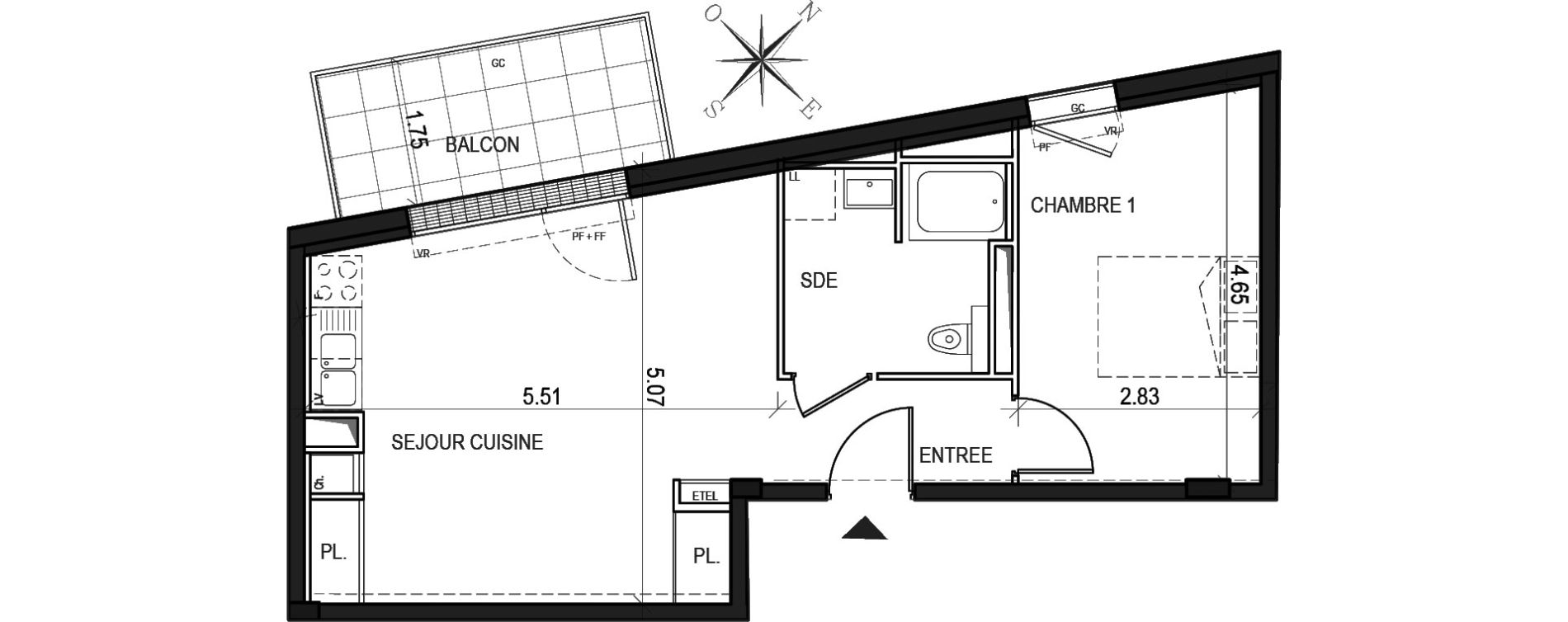 Appartement T2 de 45,30 m2 &agrave; Nantes Beausejour