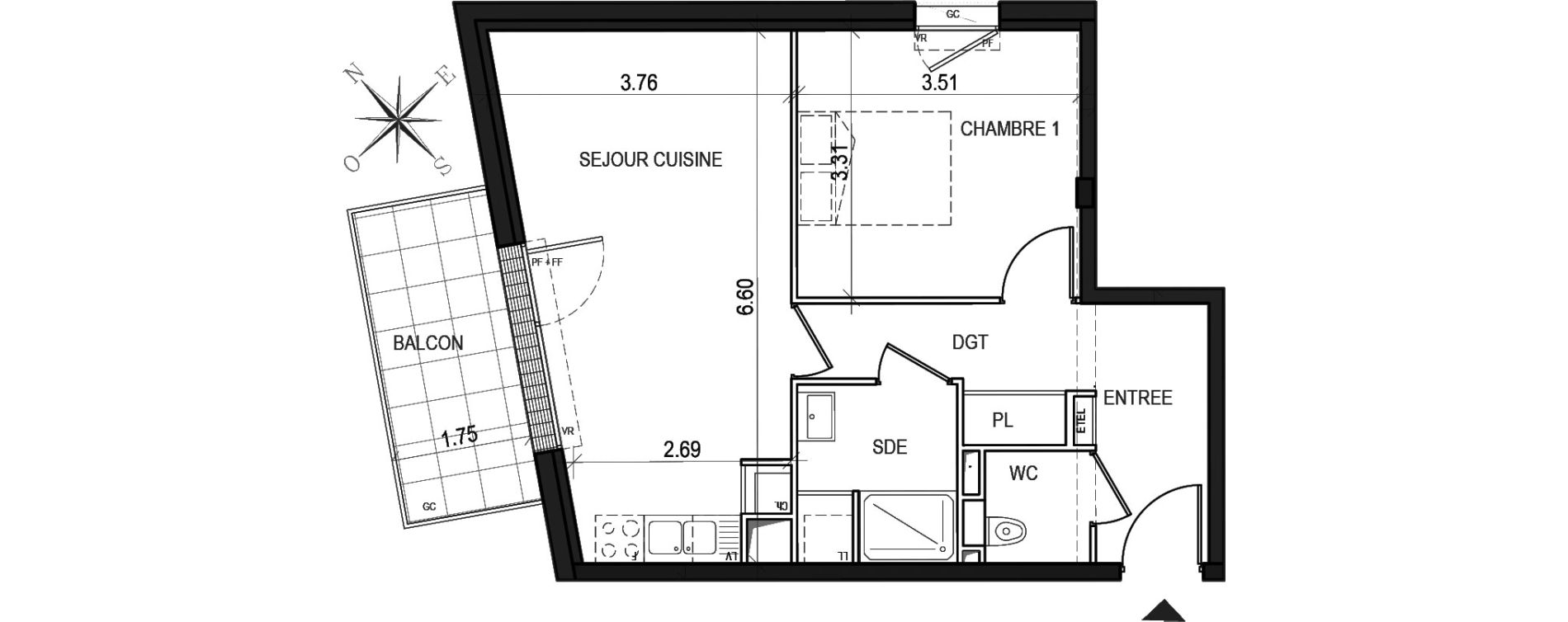 Appartement T2 de 47,20 m2 &agrave; Nantes Beausejour