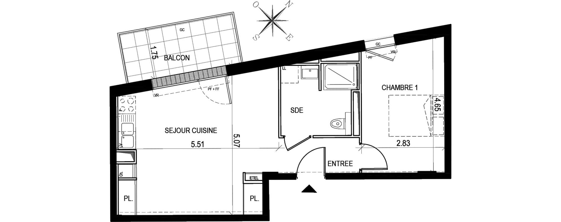 Appartement T2 de 45,30 m2 &agrave; Nantes Beausejour