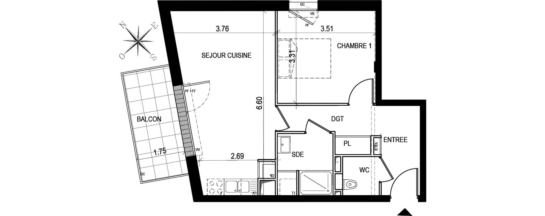 Appartement T2 de 47,20 m2 &agrave; Nantes Beausejour
